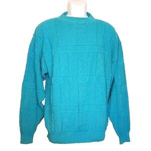 Christopher Hayes Vintage Large Teal Blue Green Knit Textured Sweater 80's   T51